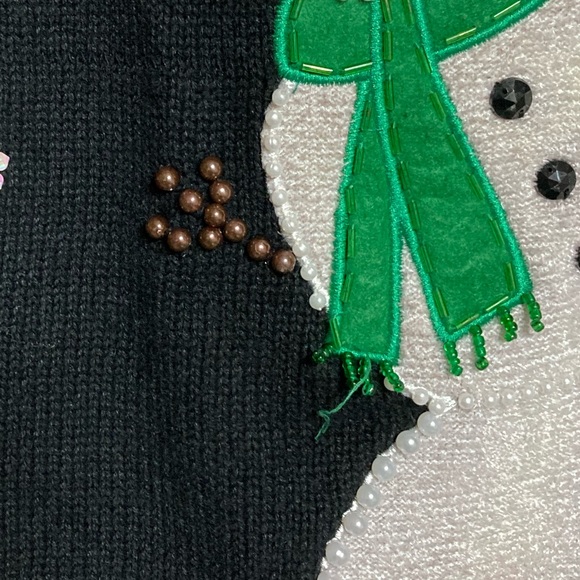 Vintage Black Zip Up Christmas Snowman Sweater - Picture 6 of 8
